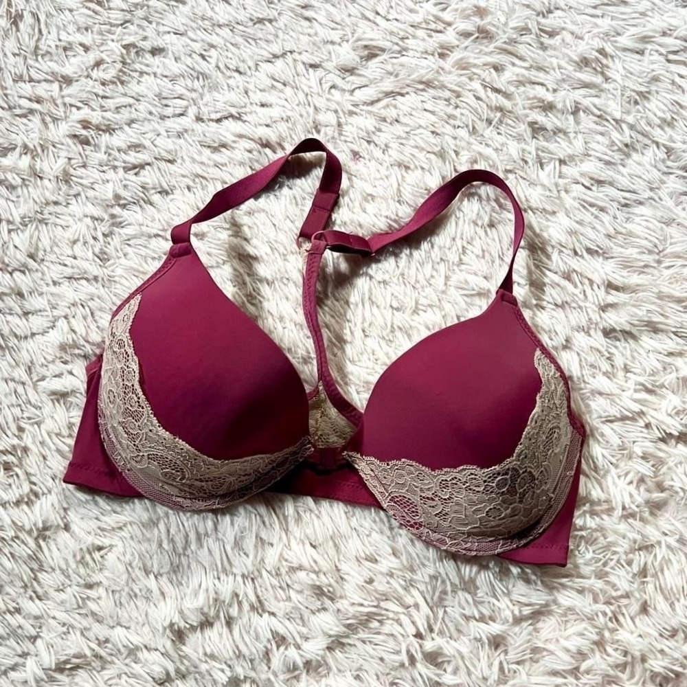 Sexy Burgandy Lace Feminine Racerback Front Clasp Bra Womens 38C Lingerie Femme